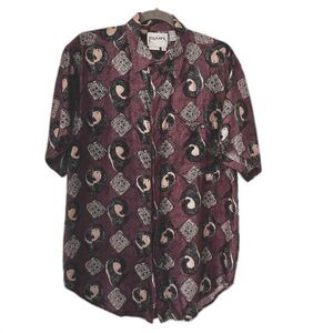 Vintage Jovian 100% Silk Shirt Men’s S Purple Black Abstract Yin Yang Pattern